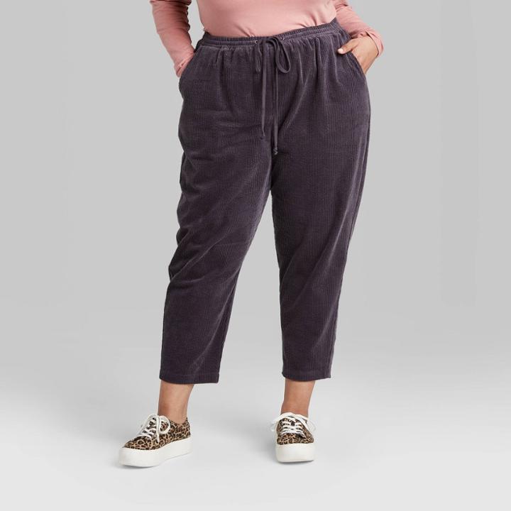 Women's Plus Size High-rise Drawstring Corduroy Pants - Wild Fable Dark Gray 1x, Women's,