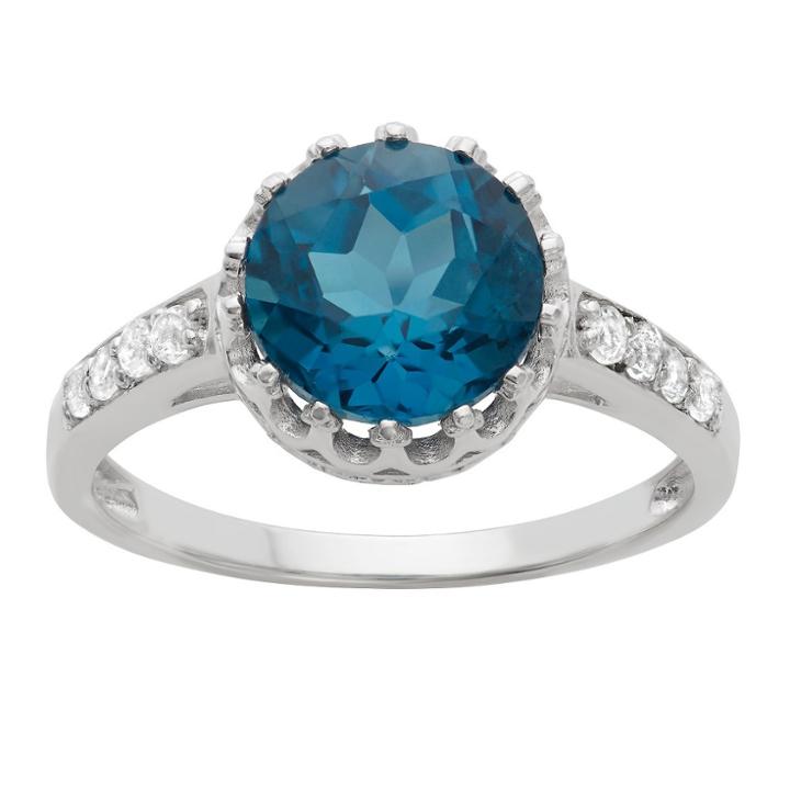 2 Tcw Tiara Round-cut Aquamarine Crown Ring In Sterling Silver -