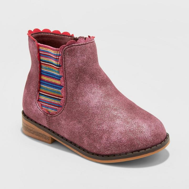 Toddler Girls' Ashley Elastic Gore Ankle Boots - Cat & Jack Burgundy