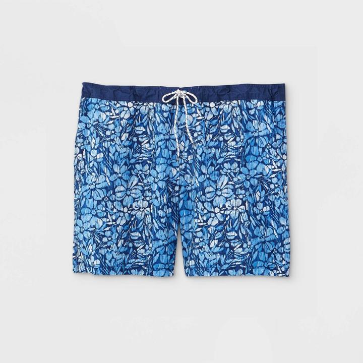 Men's Big & Tall 9 Floral Print Kat Tropical Board Shorts - Goodfellow & Co Light Blue