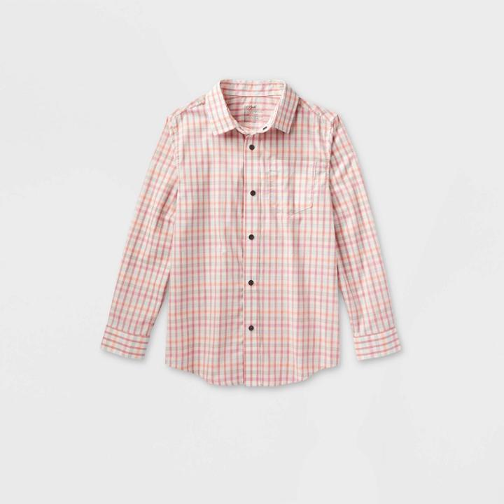 Boys' Adaptive Long Sleeve Woven Shirt - Cat & Jack Pink Gingham