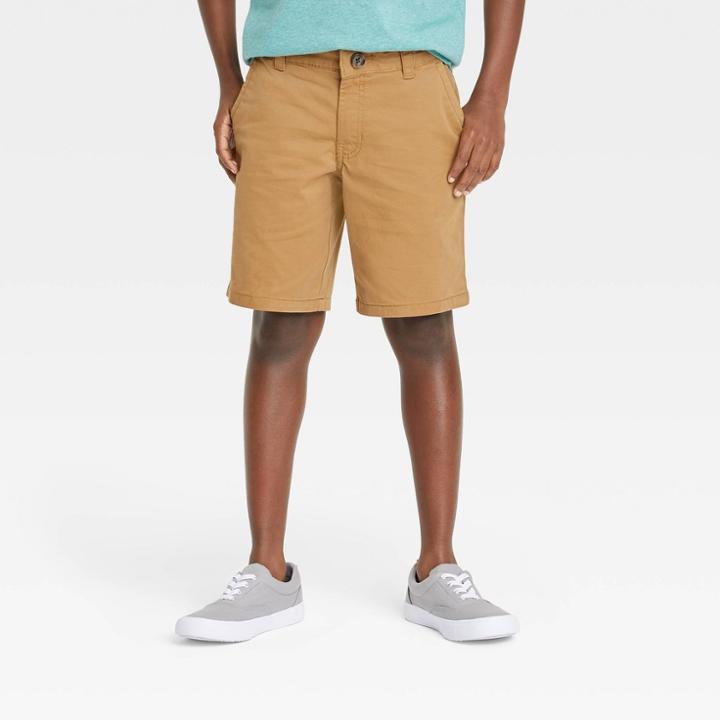 Boys' Stretch Flat Front Chino Shorts - Cat & Jack Dark Khaki