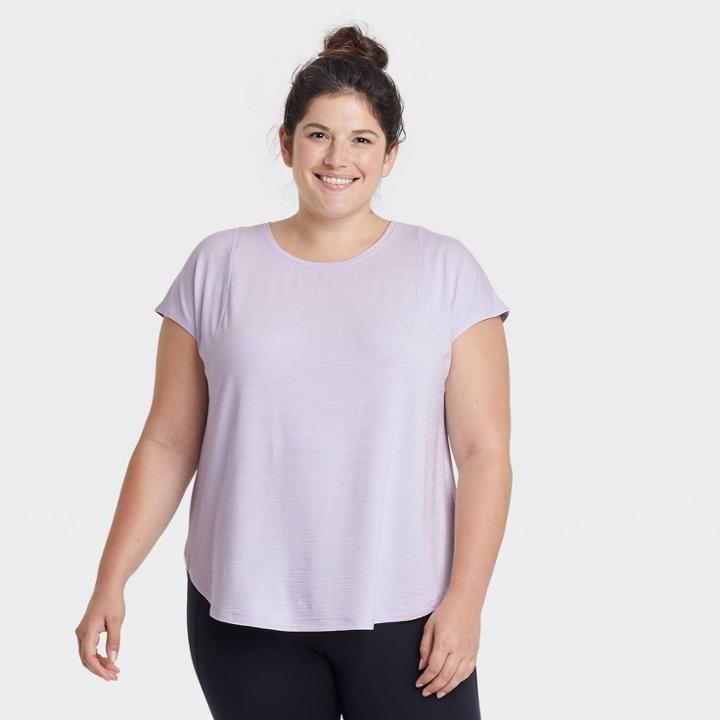 Women's Plus Size Short Sleeve Ribbed Back T-shirt - All In Motion Frosty Lavender 1x, Frosty Purple