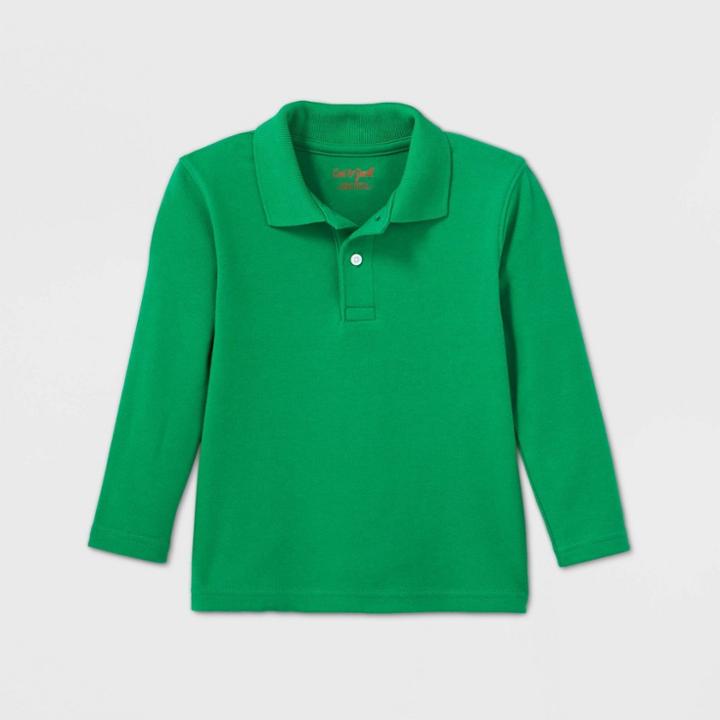 Toddler Boys' Long Sleeve Interlock Uniform Polo Shirt - Cat & Jack Green