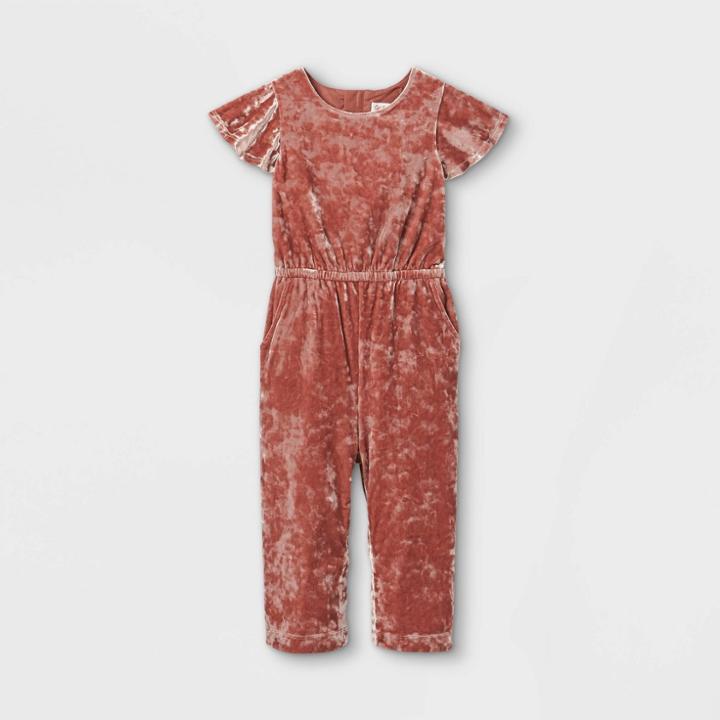 Toddler Girls' Velour Short Sleeve Jumpsuit - Cat & Jack Peach