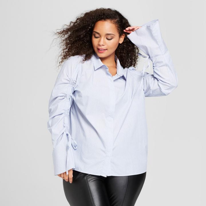 Women's Plus Size Long Sleeve Drawstring Top - Who What Wear Blue
