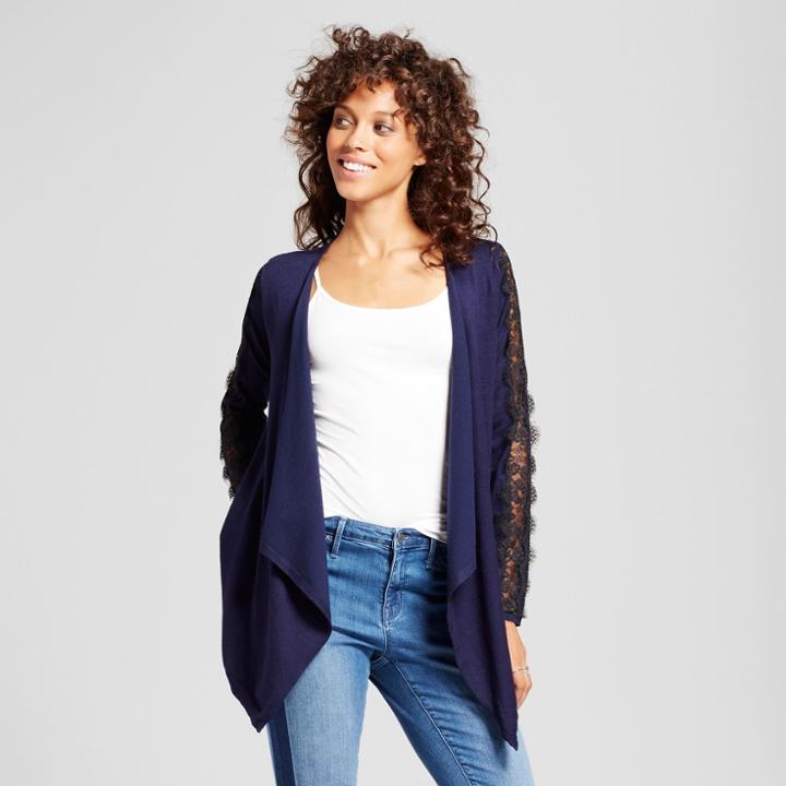 Women's Lace Sleeve Drape Front Cardigan - Alison Andrews Blue