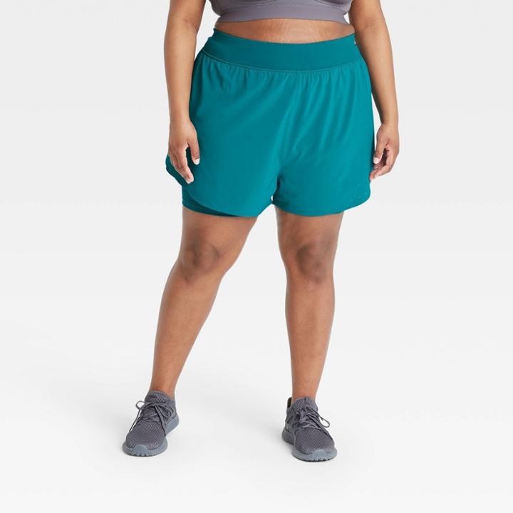 Women's Plus Size 2-in-1 Run Shorts - All In Motion Teal