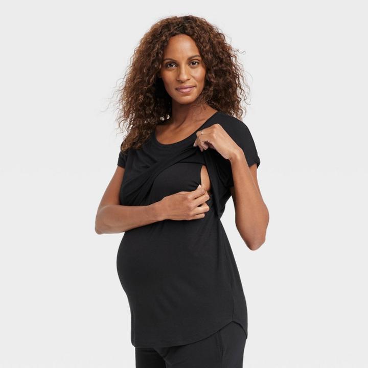 Nursing Top And Shorts Sleep Maternity Pajama Set - Isabel Maternity By Ingrid & Isabel Black