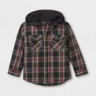 Toddler Boys' Hooded Plaid Long Sleeve Button-down Shirt - Art Class Black