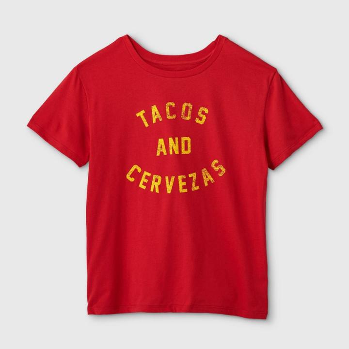 Fifth Sun Women's Tacos And Cervezas Short Sleeve Graphic T-shirt - Red