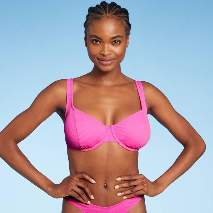 Juniors' Ribbed Underwire Bikini Top - Xhilaration Light Pink D/dd Cup