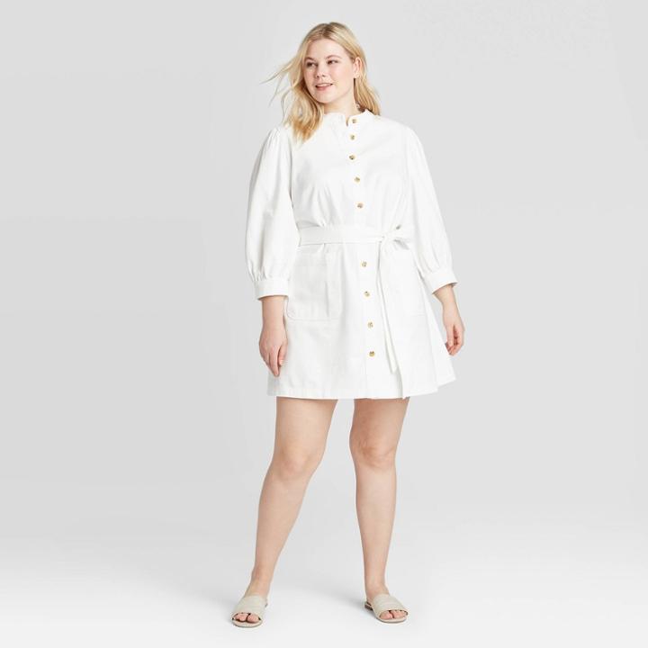Women's Plus Size 3/4 Sleeve Dress - Who What Wear White 1x, Women's,