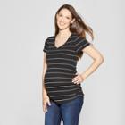 Maternity Striped Short Sleeve Side Shirred V-neck T-shirt - Isabel Maternity By Ingrid & Isabel Black/white