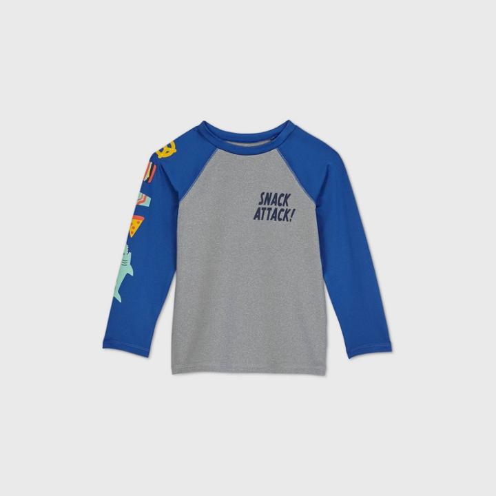 Toddler Boys' 'snack Attack' Long Sleeve Rash Guard - Cat & Jack Gray/blue
