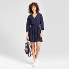 Eclair Women's Crochet Patch Shoulder Tie Waist Dress - Clair Navy