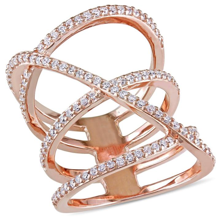 Distributed By Target 1.06 Ct. T.w. Cubic Zirconia Openwork Crossover Ring In Pink Plated Sterling Silver - 8 - White,