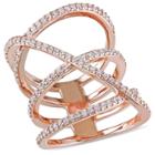 Distributed By Target 1.06 Ct. T.w. Cubic Zirconia Openwork Crossover Ring In Pink Plated Sterling Silver - 8 - White,
