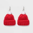 No Brand Pom And Knitted Hat Drop Novelty Earrings - Red, Women's