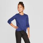 Girls' Long Sleeve Tie Knot Front Tank Top - Art Class Blue