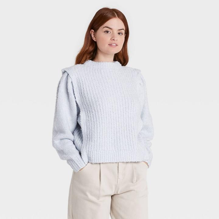 Women's Crewneck Boucle Cable Pullover Sweater - Prologue Blue