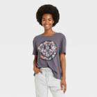 Freeze Women's Embroidered Smiley Face Short Sleeve Graphic T-shirt - Charcoal Gray