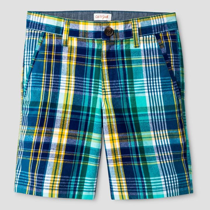 Boys' Flat Front Chino Shorts - Cat & Jack Blue/yellow Plaid
