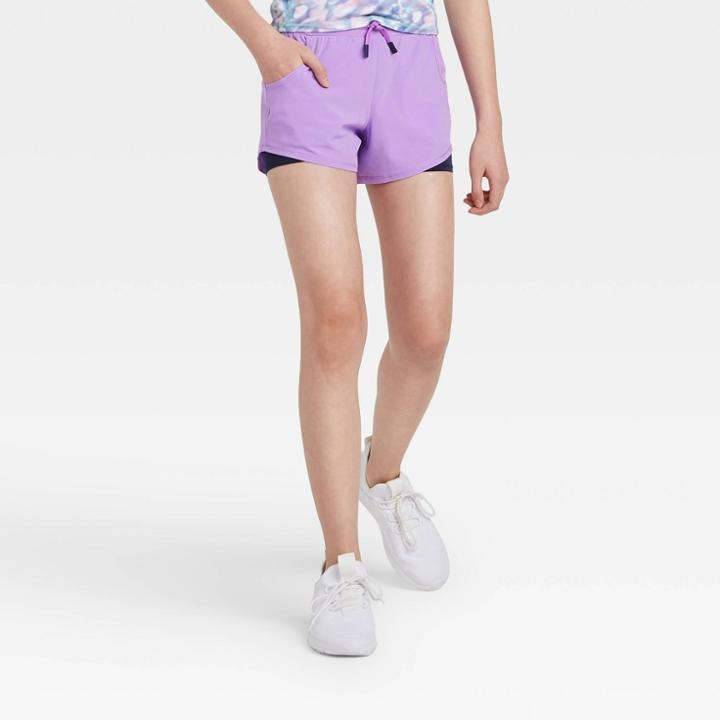 Girls' Double Layer Run Shorts - All In Motion Purple