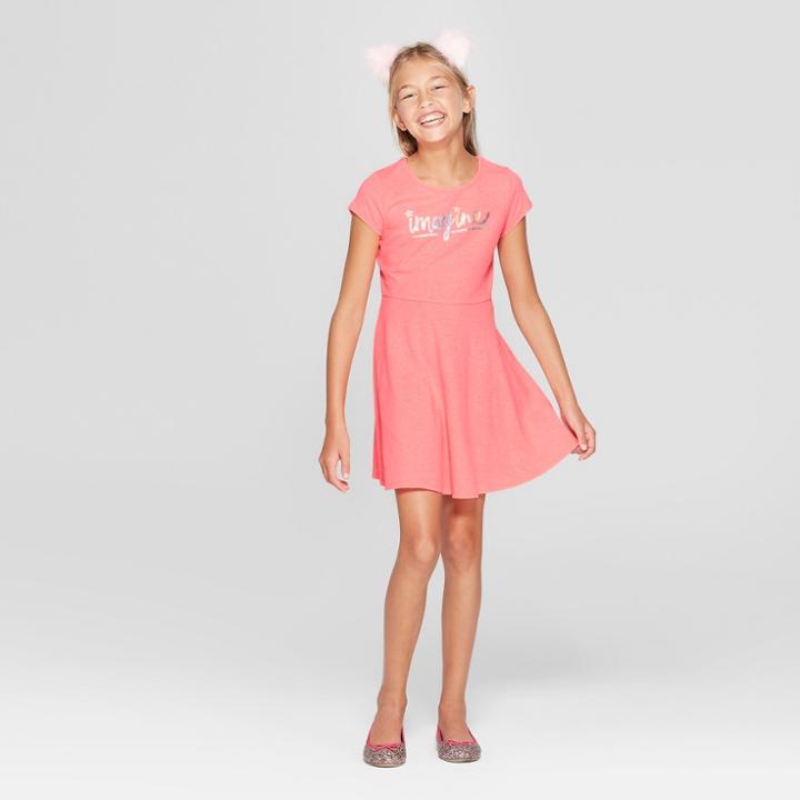 Girls' Short Sleeve Knit Dress - Cat & Jack Coral