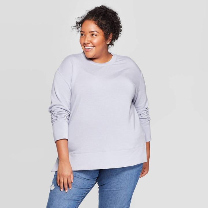 Women's Plus Size Long Sleeve Crewneck Sweatshirt - Ava & Viv Light Blue