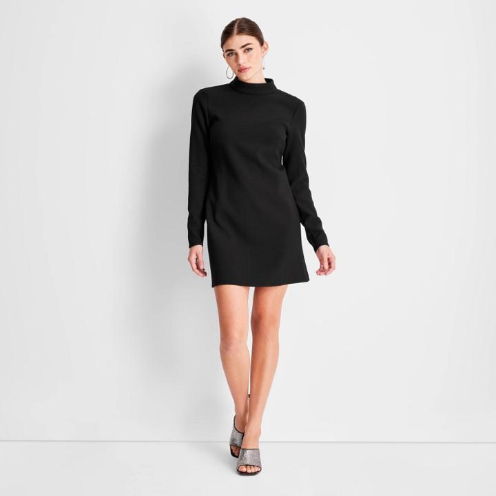 Women's Long Sleeve Mock Neck Open Back A-line Mini Dress - Future Collective With Kahlana Barfield Brown Black Xxs