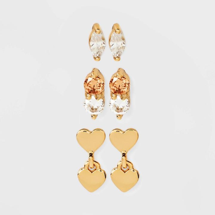 14k Gold Plated Cubic Zirconia Heart Stud Earrings - A New Day Gold