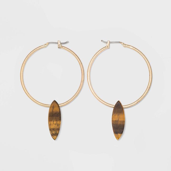 Semi-precious Stone Matte Tiger Eye Click Top Earrings - Universal Thread Brown, Women's