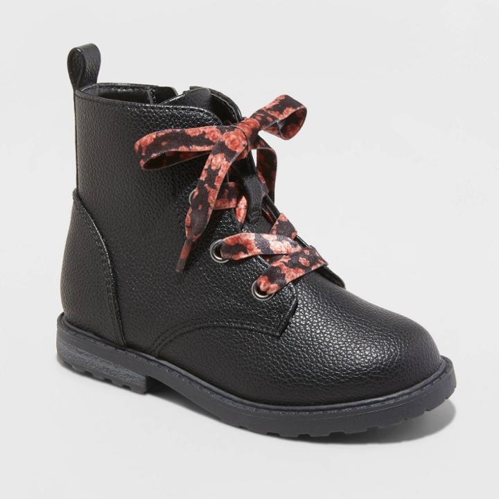 Toddler Girls' Giovanna Lace-up Zipper Combat Boots - Cat & Jack Black