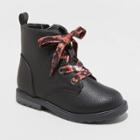 Toddler Girls' Giovanna Lace-up Zipper Combat Boots - Cat & Jack Black