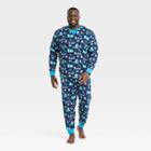 Ev Hanukkah Men's Big & Tall Hanukkah Lions Print Matching Family Pajama Set - Navy Blue
