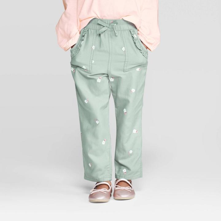 Oshkosh B'gosh Toddler Girls' Floral Ruffle Pocket Jogger Pants - Green