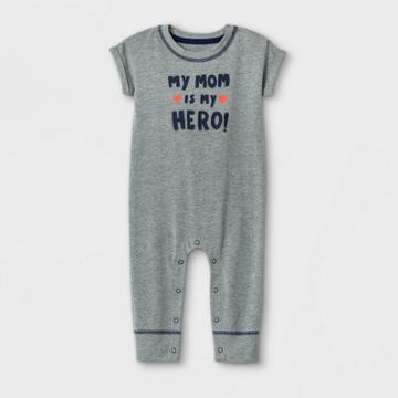 Baby Boys' 'mom Is My Hero' Long Sleeve Romper - Cat & Jack Gray Newborn
