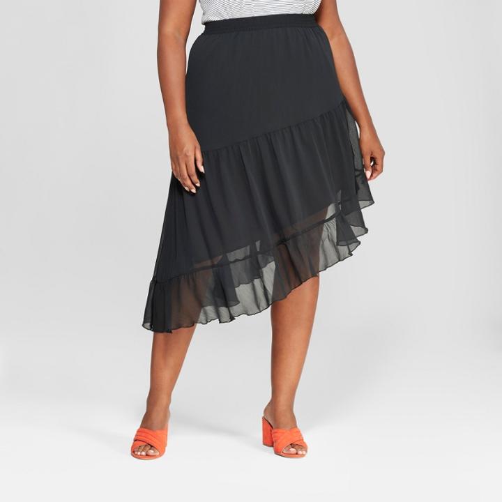 Women's Plus Size Ruffle Skirt - Ava & Viv Black X