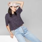 Women's Oversized Elbow Sleeve Crewneck Boxy T-shirt - Wild Fable Washed Black