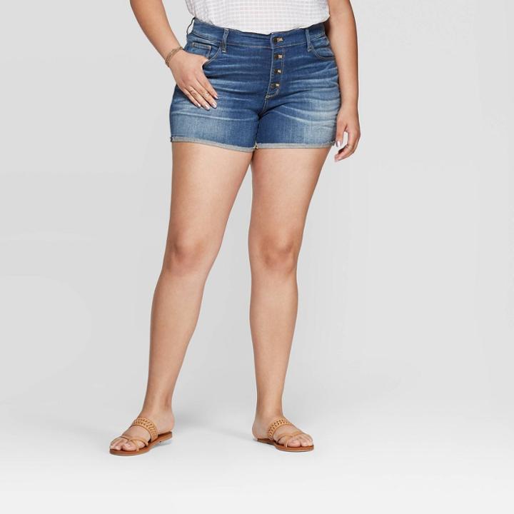 Women's Plus Size Button Fly Mid-rise Jean Shorts - Universal Thread Medium Blue
