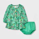 Baby Girls' Printed Long Sleeve Dress - Cat & Jack Green Newborn
