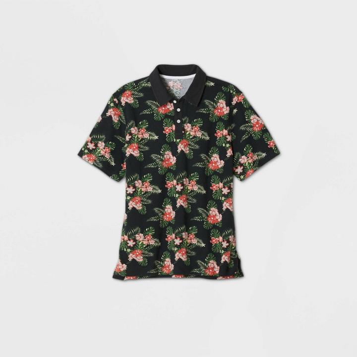 Men's Floral Print Short Sleeve Retro Polo Shirt - Original Use Red