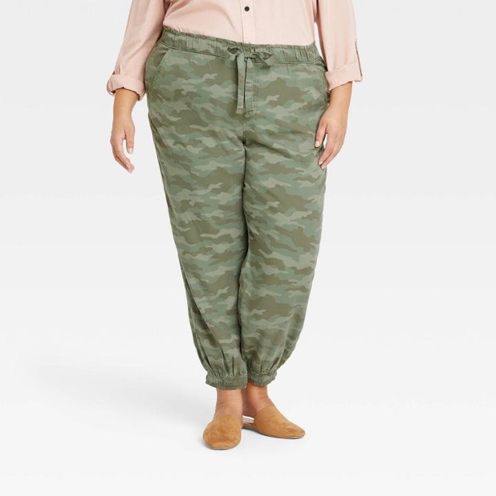 Women's Plus Size Mid-rise Jogger Pants - Knox Rose Green Camo