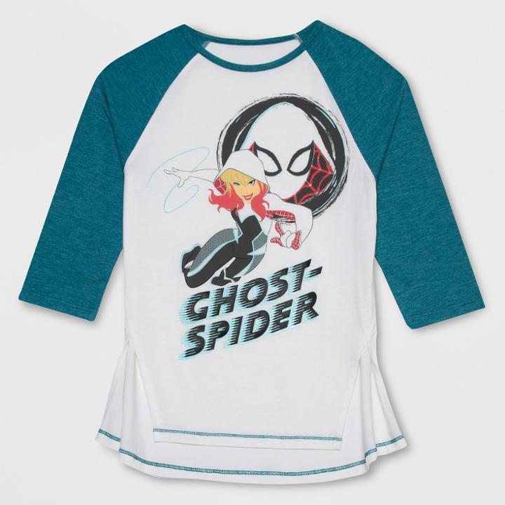 Girls' Marvel Rising Ghost Spider 3/4 Sleeve Raglan T-shirt - Ivory/teal