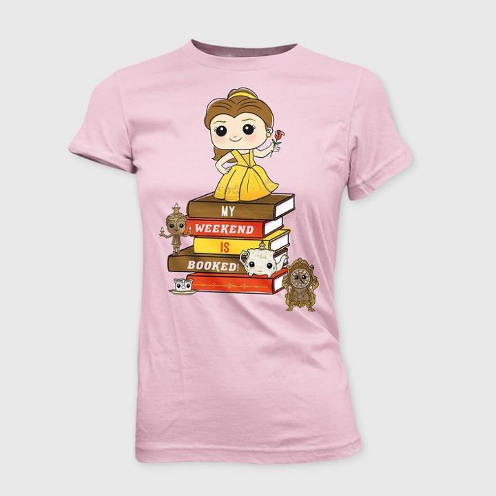 Disney Princess Girls' Disney Beauty And The Beast Belle 'my Weekend Is Booked!' With Mini Pop T-shirt - Pink