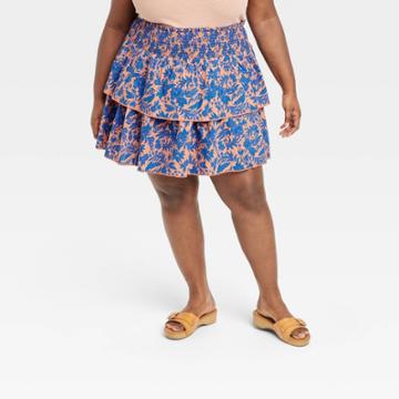 Women's Plus Size Short Tiered Ruffle Mini Skirt - Universal Thread Pink Floral