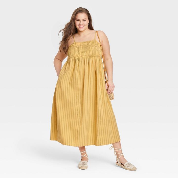 Women's Plus Size Spaghetti Strap Smocked Dress - A New Day Yellow