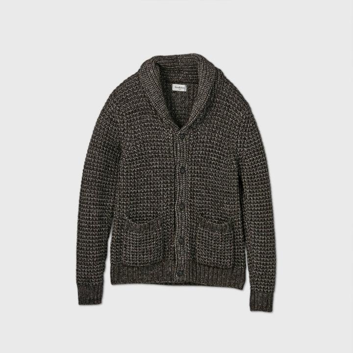 Men's Regular Fit Button-down Shawl Sweater - Goodfellow & Co Black
