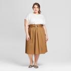 Women's Plus Size Short Sleeve Knit To Woven Corset Dress - Who What Wear White/brown X